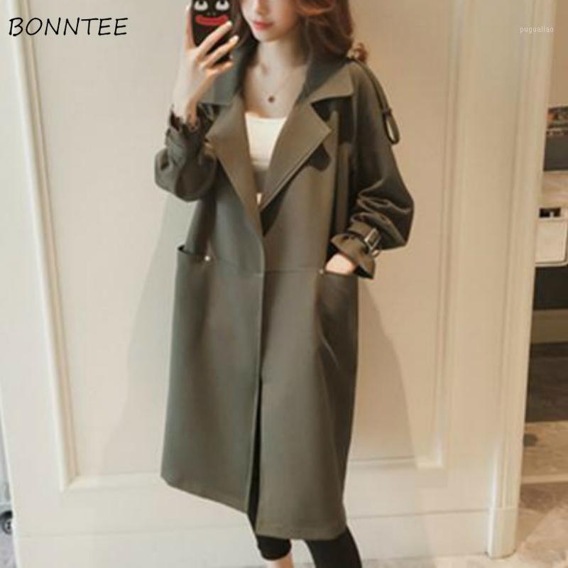 

Women's Trench Coats Women Chic Japanese Style Spring Thin Rivet Loose Open Stitch Soft All-match Lady Long Outerwear Elegant Sweet Tops Dai, Black