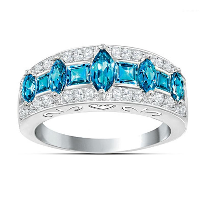 

Wedding Rings Luxury Trendy Blue Crystal For Women Purple Cubic Zircon Elegant Engagement Ring Female Valentine's Day Jewelry1