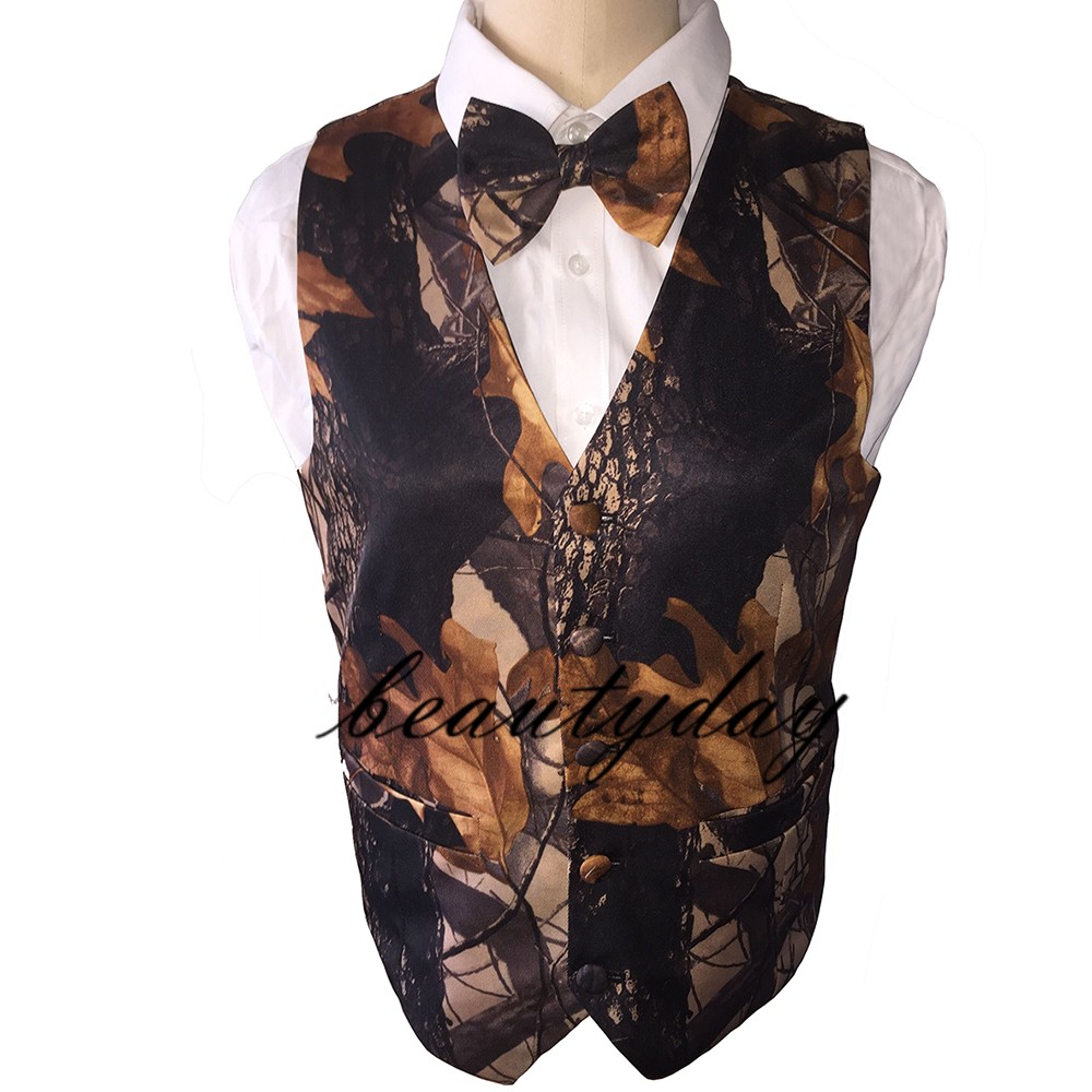 

2021 Black Camo Boy's Formal Wear Camouflage Vests Cheap Sale For Wedding Party Kids Boy (Vest+Bow Tie ) Formal Wear Custom Made Real Image, Same as image