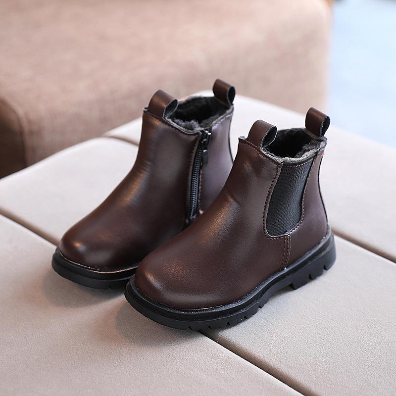 

Boots Winter Children Kids Girls Leather Plush Fashion Waterproof Non-slip Warm LeatherÂ Shoes, Black;grey