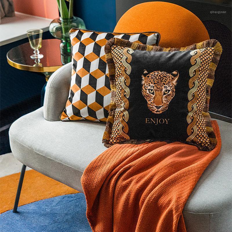

Leopard Pattern Pillow Case Cushion Cover Geometric Cojines Decorativos Para Sofa Letters Throw Pillows Tassel Cushions Coussin1, Picture b