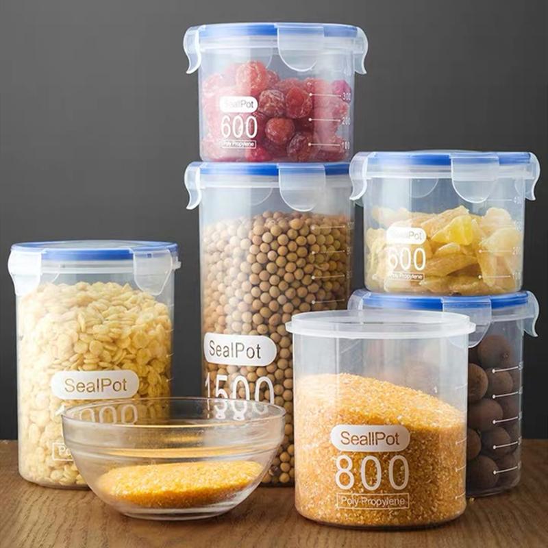

4pcs Plastic Cereal Dispenser Storage Box Kitchen Coffee Caddy Container Kitchen Flour Grain Storage Box With Measure Cup
