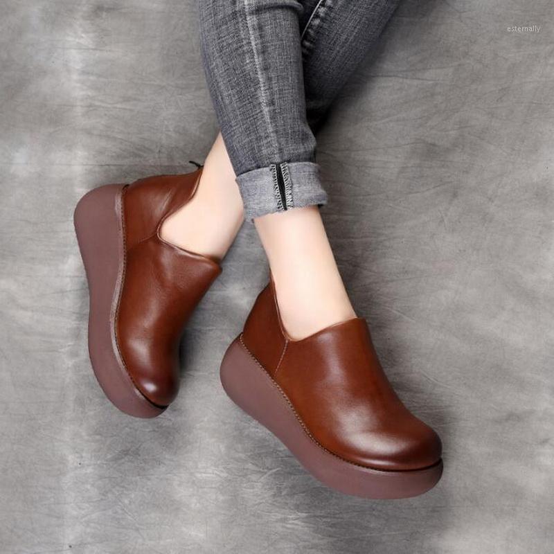 

Spring Autumn Women Shoes Retro Genuine Leather Ankle Boots Winter Women Wedge Boots Thick Bottom Platform Heel Female Warm Shoe1, Brown single shoes
