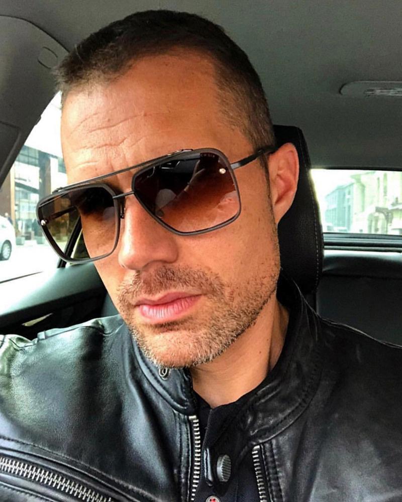 

95527 European and American Fashion Polygonal Trimmed Metal Sunglasses Men's Glasses Adjustable Nose Pads Resin Lens