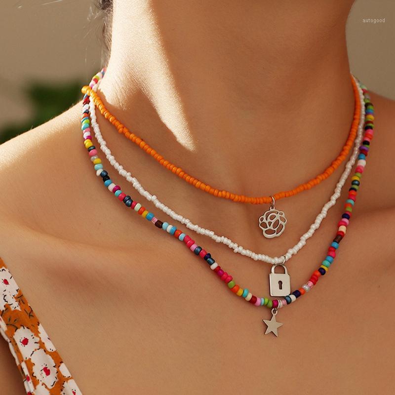 

Chokers 3pcs Boho Bead Flower Stars Choker Necklace Statement Short Collar Clavicle Bohemian Colorful Chain For Women Jewelry1