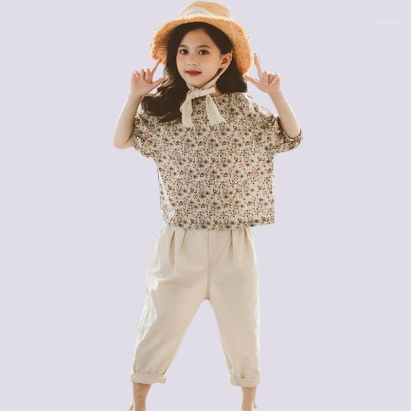 

Kids Summer Clothes Girls Tshirt + Short Girls Outfits Floral Pattern Clothes Set Teenage Costumes For Children1, As picture