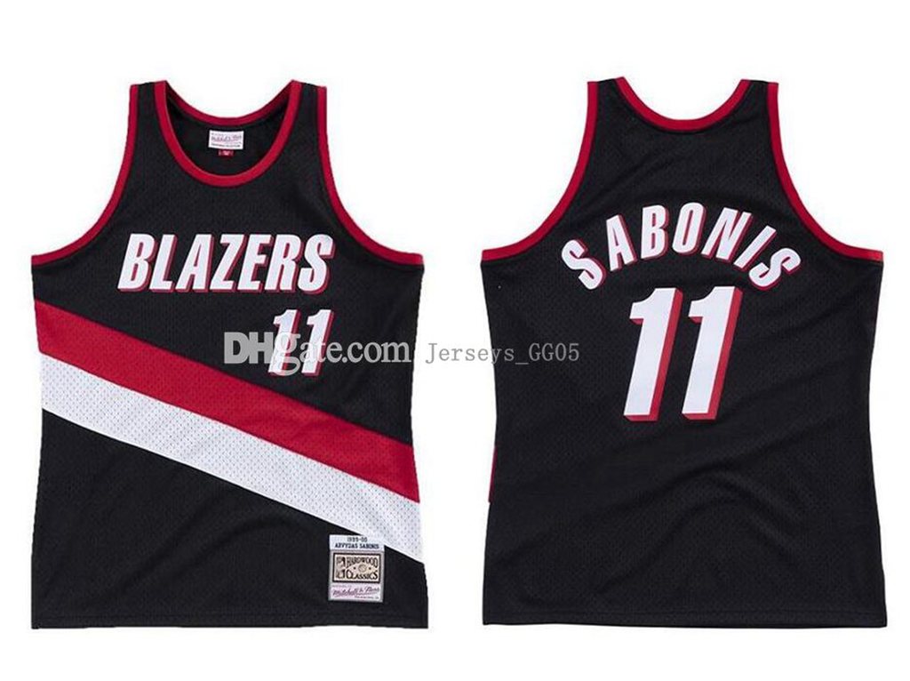 

Mens basketball Portland Trail Blazers 11 abc Arvydas Sabonis Mitchell & Ness 1999-00 Hardwoods Classics Authentic Jersey, Black;red