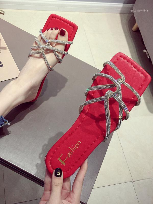 

Women's shoes slippers outdoor 2020 summer new fashion rhinestone shiny rope flat beach shoes1, White