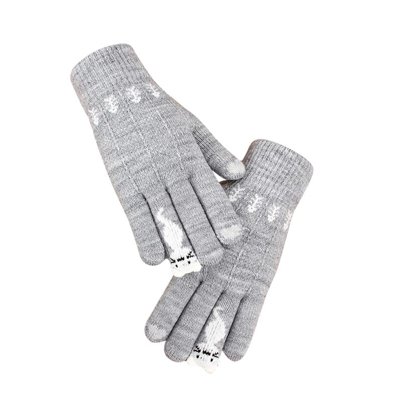

Winter Touch-screen Gloves Women Girl Knitted Finger Keep Warm Cat Print Winter Gloves Soft Warm Mittens Streetwear Handschoenen