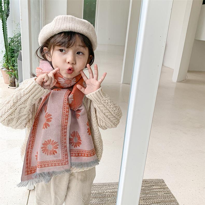 

Flower Cashmere Long Scarf For Children Autumn/Winter New Baby Scarf With Double-Sided Tassels Comfortable Long