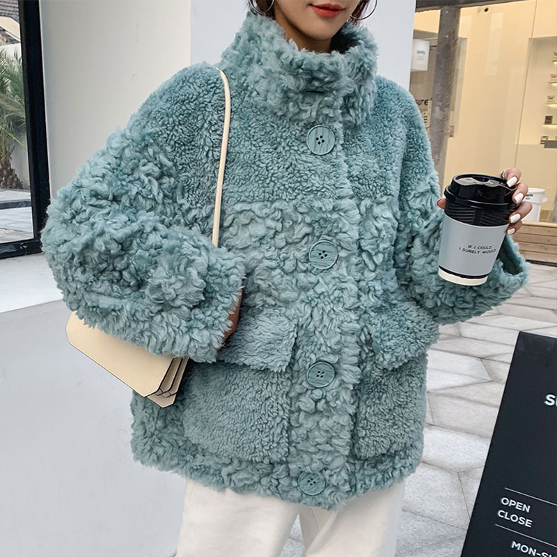 

Faux Sheep Sheared Female Brief Paragraph Coat Keep Warm With Thick Fur Coat Compound Fur Lambs Wool Coat Collar Shearling, Tan;black