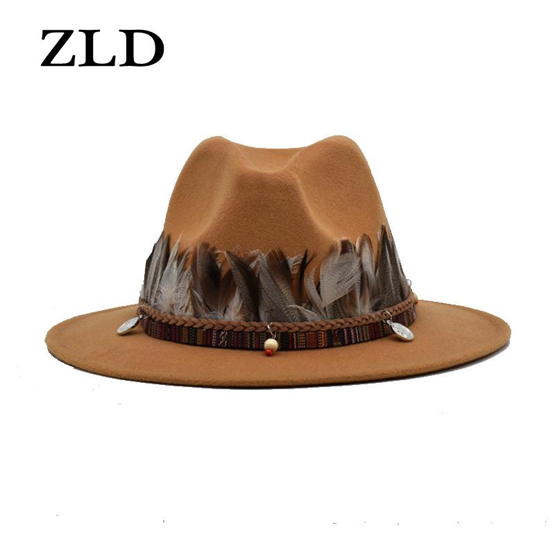 

ZLD women Fedoras hat fashion Ethnic style men Big brimmed caps Vintage gentleman jazz hats ladies Casual outdoor cowboy cap