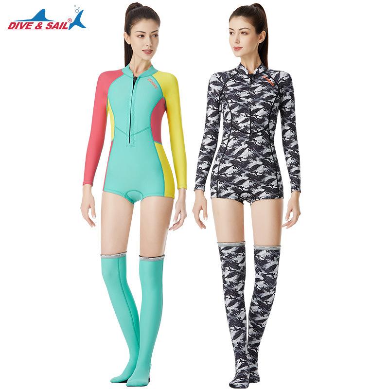 

DIVE&SAIL New 1.5MM Bikini Wetsuit UV Protection Long Sleeve Diving Suit Swimming Suit Surfing Snorkeling Stockings Women