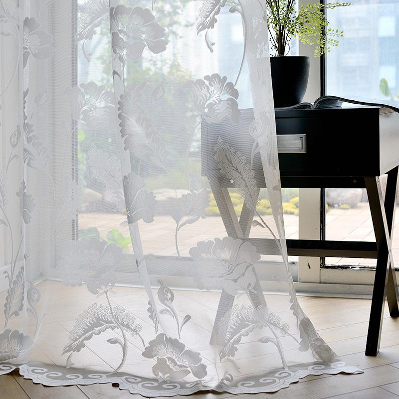 

Pastoral Embroidered Floral Curtains For Kids Drape Panel Sheer Tulle For Living Room Bedroom Kitchen Cortinas Window, Beige tulle 2