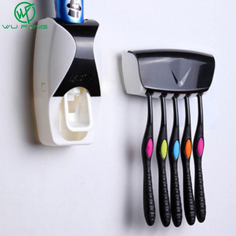 

1 Set Automatic Toothpaste Dispenser Set 5 Toothbrush Holder Wall Mount Bathroom Wall Mount Rack Bath Toothpaste Squeezers