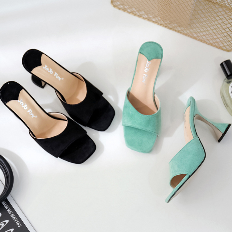 

2021 Spring Shoes New Suede Head Jiu Bei Gene High Female Heels Slippers Z7AE, Blue