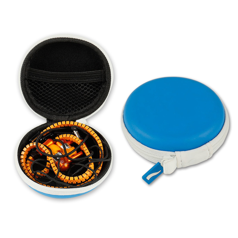 

Earphone storage bag Data cable storage case round portable bag, Blue