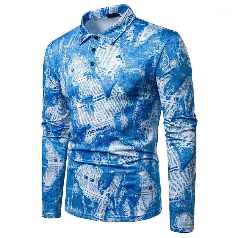 

Nice Spring New Men long-sleeved Shirt Newspaper Printing Color Matching Casual Shirt Men Lapel Fashion1, Hui-se