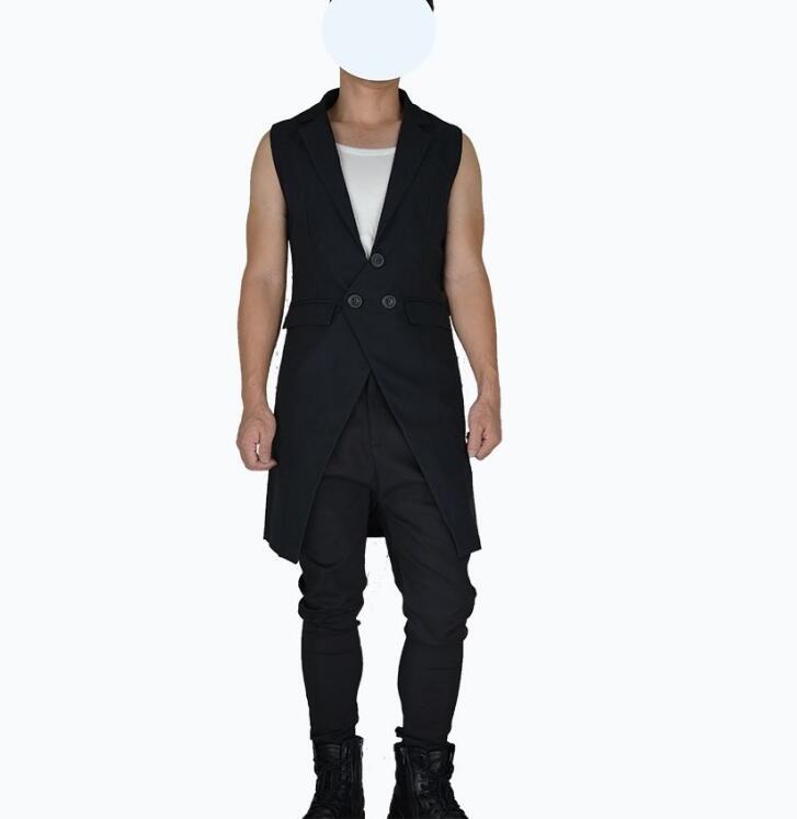 

2021 -6xl!! Men' New Club Thin Body Long Vest Hair Suit Fashionable Korean Male Version. OJQ8, Black