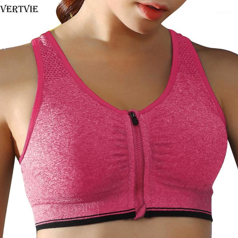 

VERTVIE Women Zipper Sports Bras Plus Size 5XL Wirefree Padded Push Up Tops Lady Girls Breathable Fitness Run Gym Yoga Vest Tops1, Grey