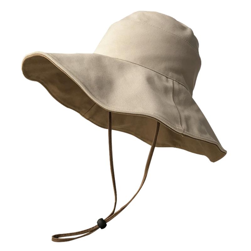 

Summer Foldable With Chin Strap Casual Bucket Cap Ladies Travel Double Sided Beach Women Sun Hat Outdoor UV Protection Wide Brim, Yellow