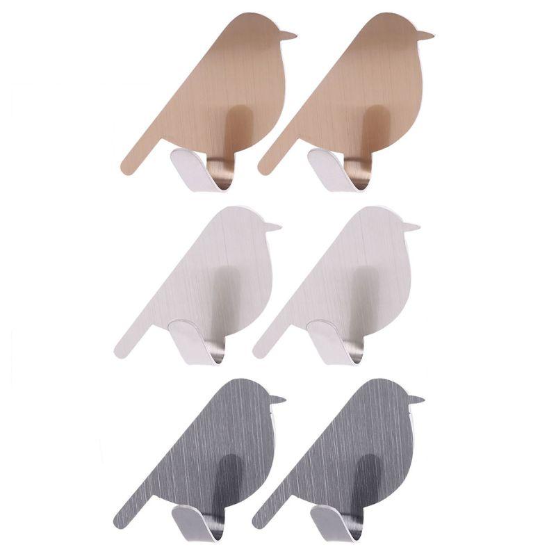 

2pcs Bird Shaped Decorative Stainless Steel Wall Door Clothes Coat Key Hanger Hook Rack Bathroom Kitchen Multi-Purpose Hooks