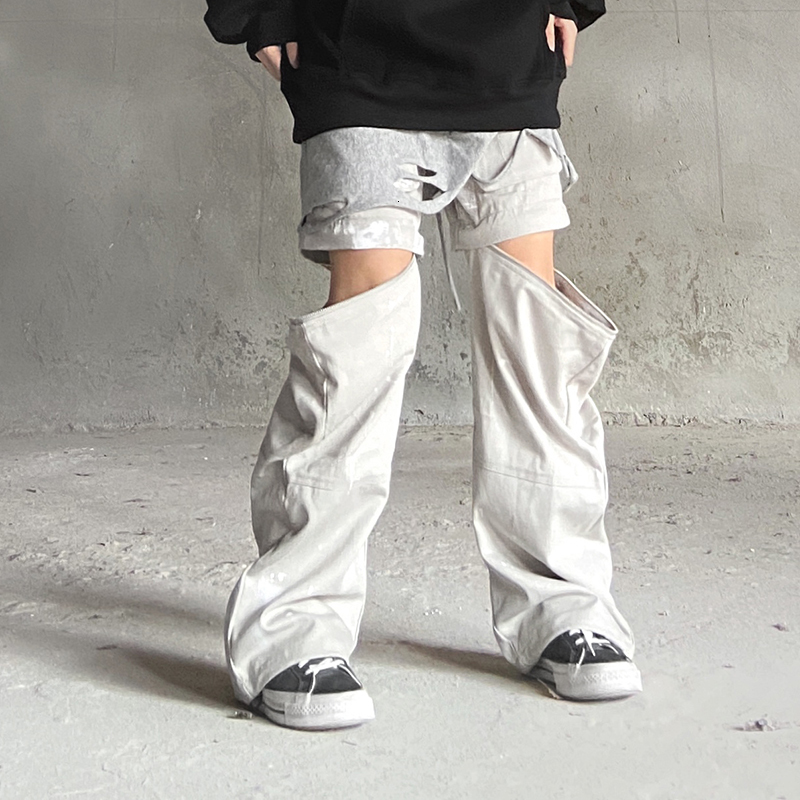 

2021 New Detachable Zipper Overalls High Street Hand-painted Graffiti Loose Trousers Mens Wide-leg Feet Niche Casual Track Pants Kiig, Black