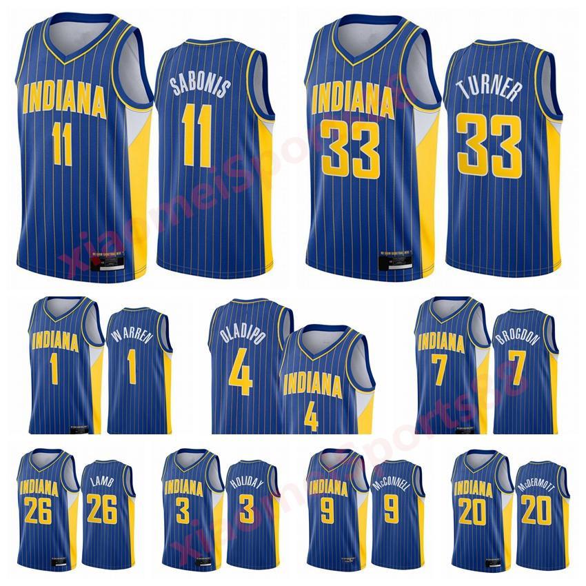 

New Men BROGDON Victor Oladipo Domantas Sabonis Myles Turner 2020/21 Basketball Jersey Blue Icon Edition, As shown in illustration