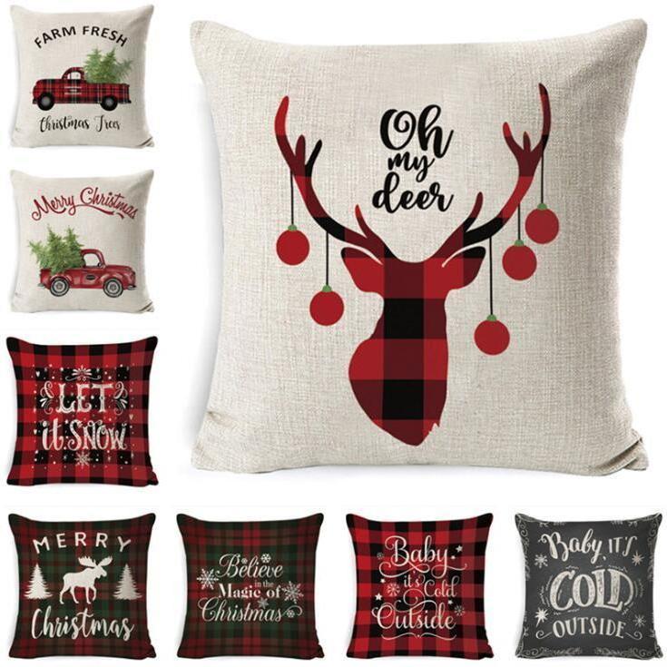 

Christmas Pillow Case Plaid Linen Throw Pillow Covers Square Sofa Decorative Pillow Headrest Cushion Cover Xmas Pillowslip Home