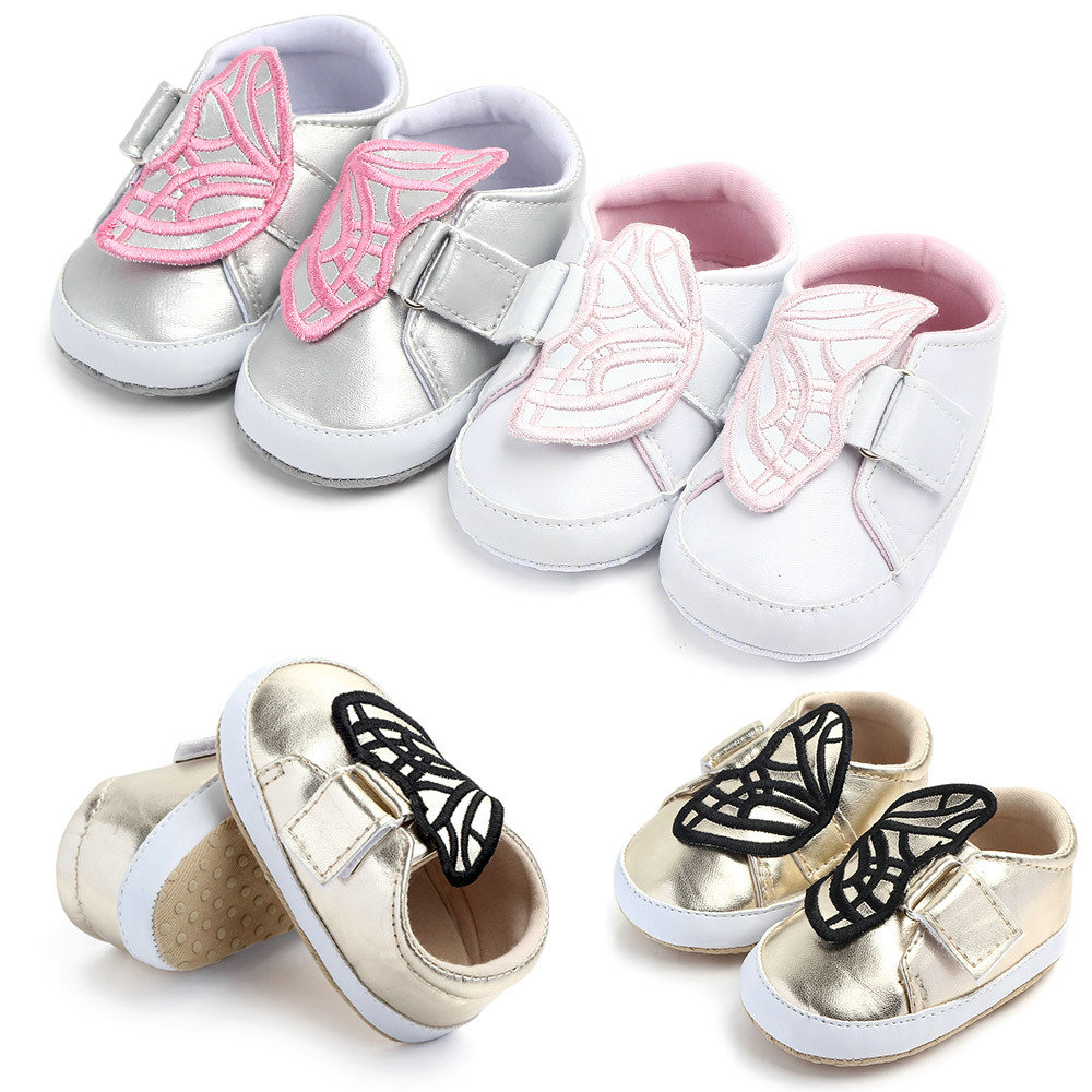 

Newborn Baby First Walkers Shoes Infant Butterfly Toddler Boots Boy Girl Booties Shoes Sneakers Non-slip Prewalker, Silver