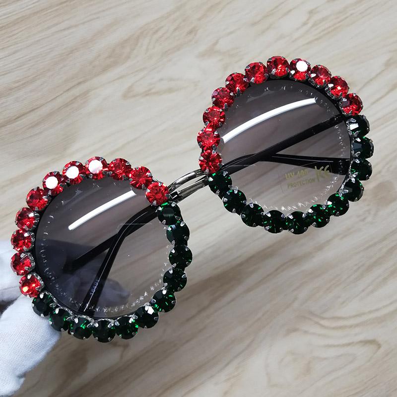 

Sunglasses Oversized Round Rhinestone For Women Retro Vintage Inspired Style UV400 Lens Glasses Red Green Diamond