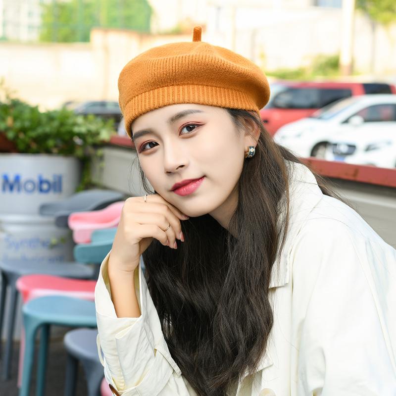 

Autumn / Winter 100% Wool Beret Hat Women 2020 New Fashion Artist Solid Color Felt Beret British Style Girls Beanie Cap Female, Black