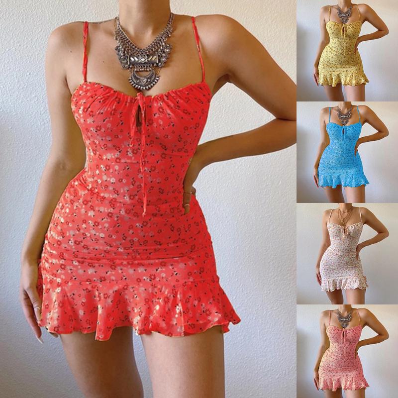 

2020 Sexy Low Cut Flower Print Sleeveless Backless Mini Dress Summer Women Fashion Slim Skinny Club Party Vestidos, 02 blue