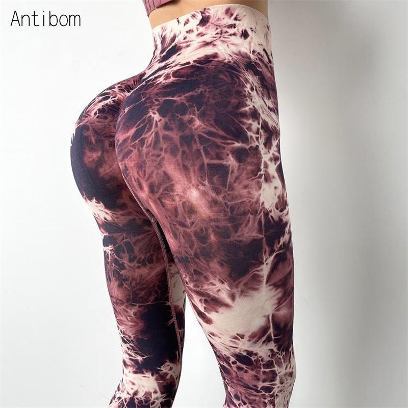 

Antibom Tie Dye Seamless Sport Leggings Women High Waist Printing Fitness Gym Push Up Sexy Yoga Pants Tight Elastic, Brown