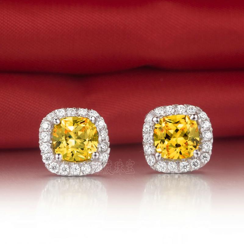 

Solid Platinum PT950 Earrings 3CT/Pieces Yellow Cushion Diamond Women Engagement Earrings White Gold Jewelry Gift For Girl