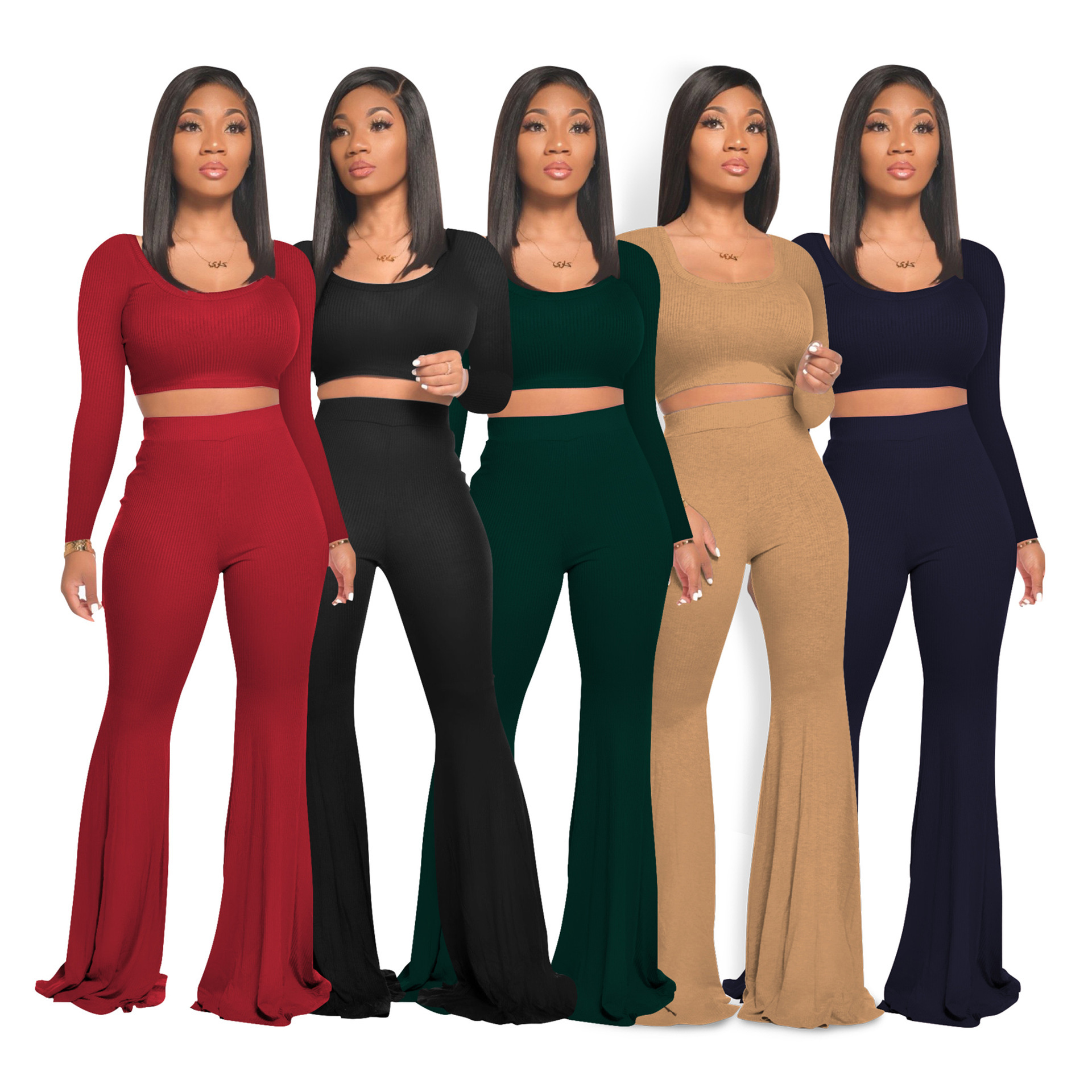 

Women Tracksuuit Designer Pit Stripe Solid Color T Shirt Slim Flared Pants Two Piece Set Ladies Fashion Casual Long Sleeve Trousers Suits 66, White