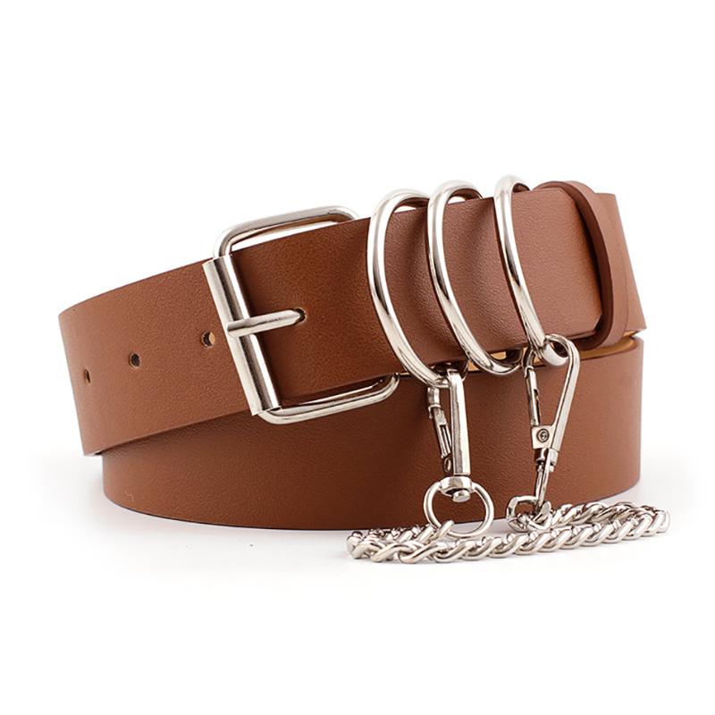 

Women's Belt Fashion Punk Triple Rings Waist Belt Jean with Pocket Chain, Black