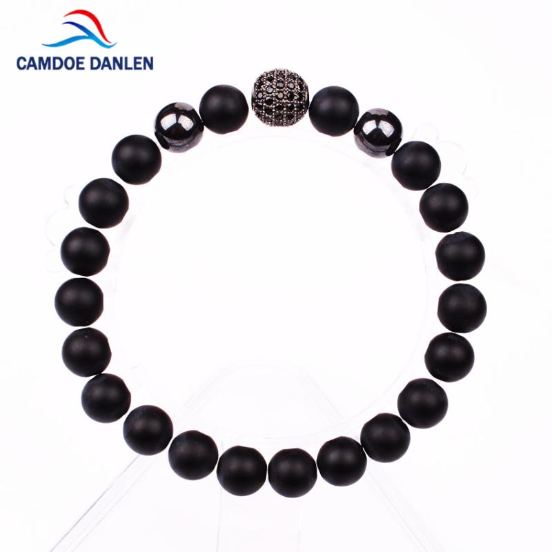 

8 Style Natural Black Stone Matte CZ Beads Yoga Bracelet Men Elastic Rope Chain Zircon Ball Charm Bracelet for Women Man jewelry