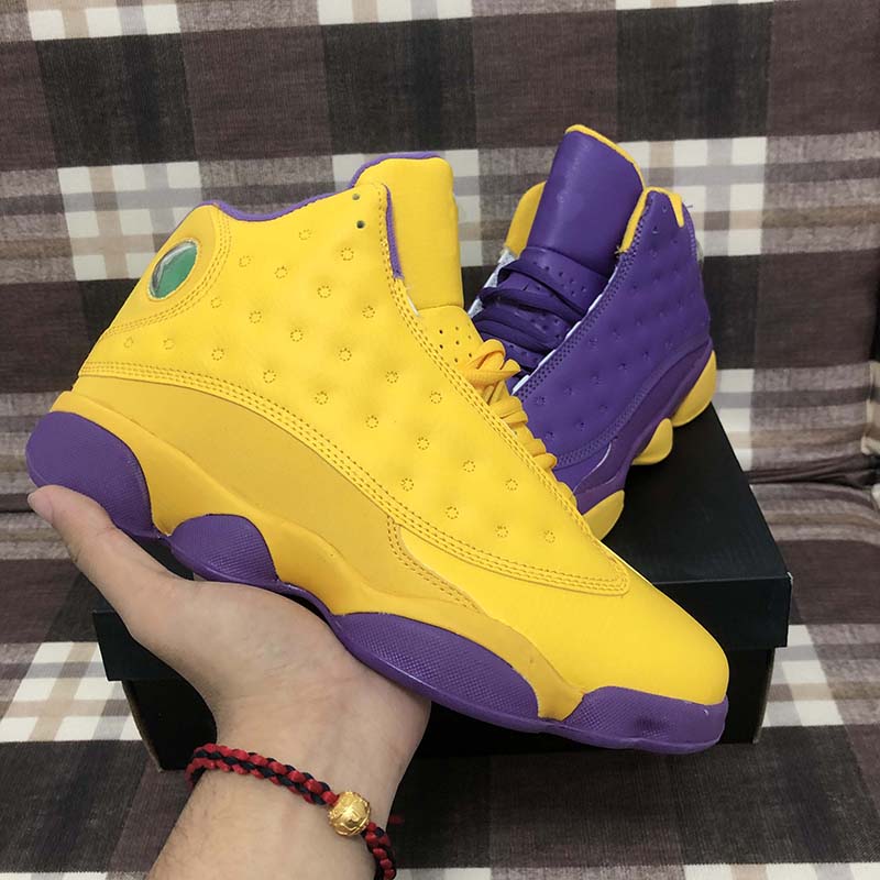 

Jupmman 13 GS Purple Yellow Men Basketball Trainers Cheap 13s Mandarin Shoes Mens Athletic Sports Sneaker, As photo 1