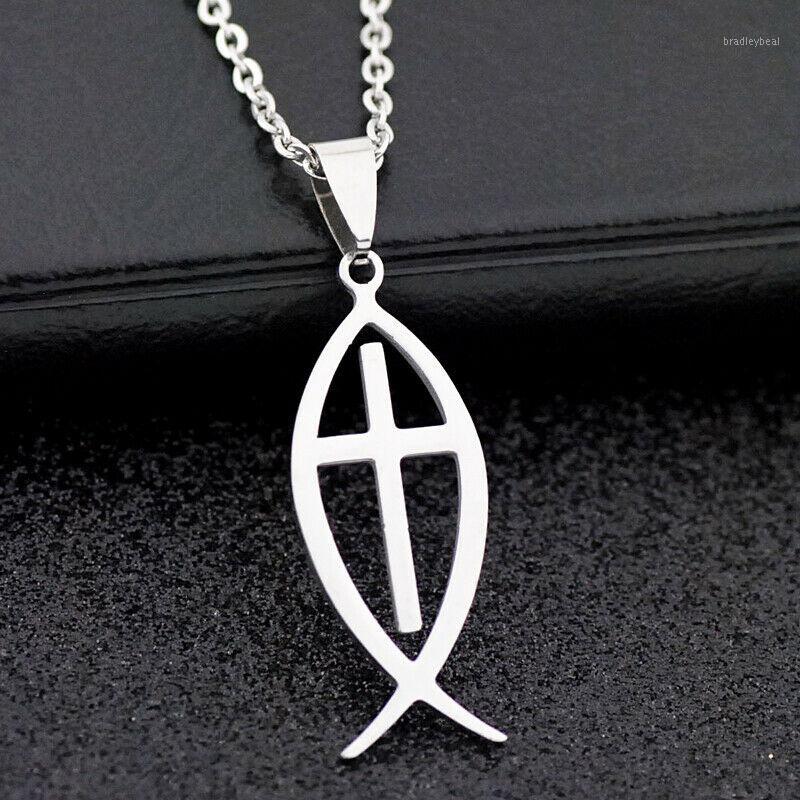 

LOT 12 pcs fashion cross Stainless steel jesus fish pendants necklaces Jewelry ST03-11