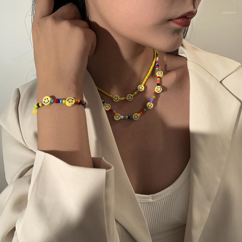 

Chokers TIMEONLY Multilayered Polymer Clay Smile Necklaces Multicolor Beading For Women Girls Funny Boho Accessories1