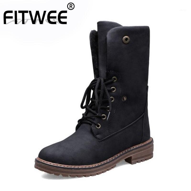 

FITWEE 6 Color Round Toe Winter Warm Mid Calf Boots Plush Fur Short Boots Daily Casual Female Shoes Woman Footwear Size 34-431, Lightblue without fu