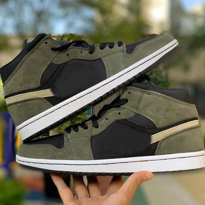 

Hot Sale Jumpman 1 Mid Military BLACK Olive BONE designer sports men big size gym mens shoes schoenen, #1