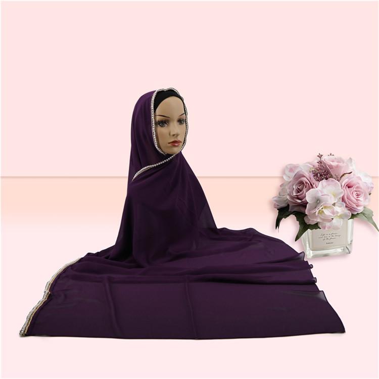 

Scarves Latest Scarf High Quality Chiffon Hijab With Long Side Pearl Chain Women