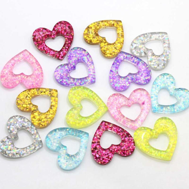 

10/100pcs Kawaii Cute Shiny Hollow Heart Flat Back Resin Cabochons Scrapbooking DIY Jewelry Craft Decoration Accessories