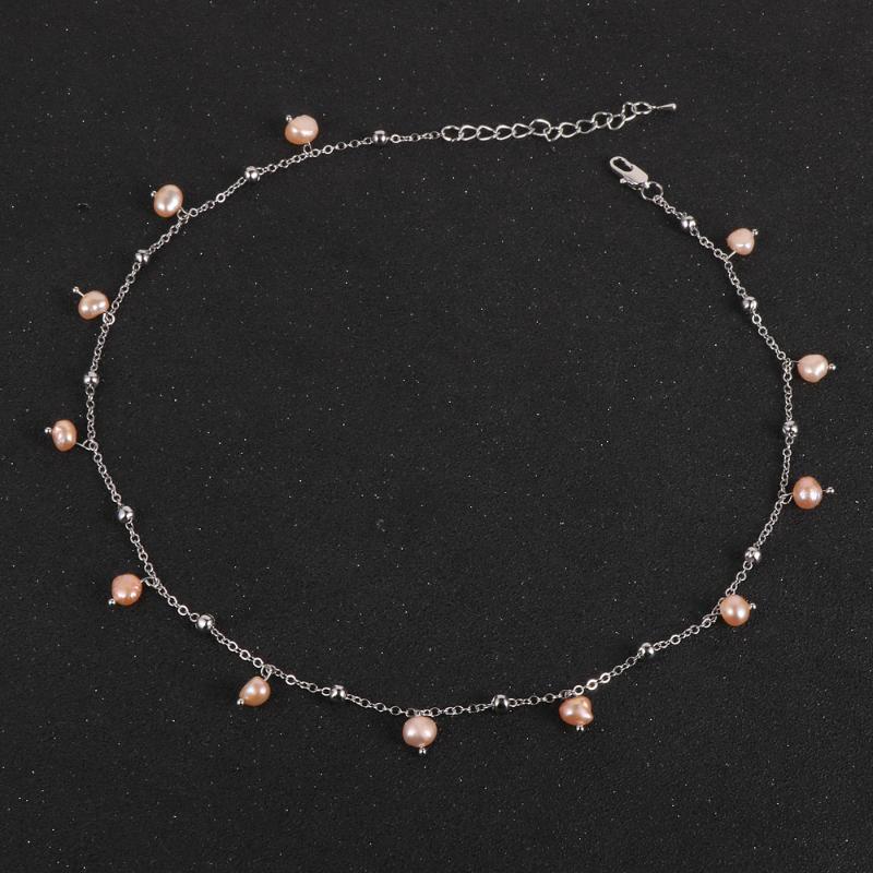 

Silver Color Chain Natural Freshwater Pearls Choker Necklace Women Statement Collares Korean Fashion Jewelry Gift Collier