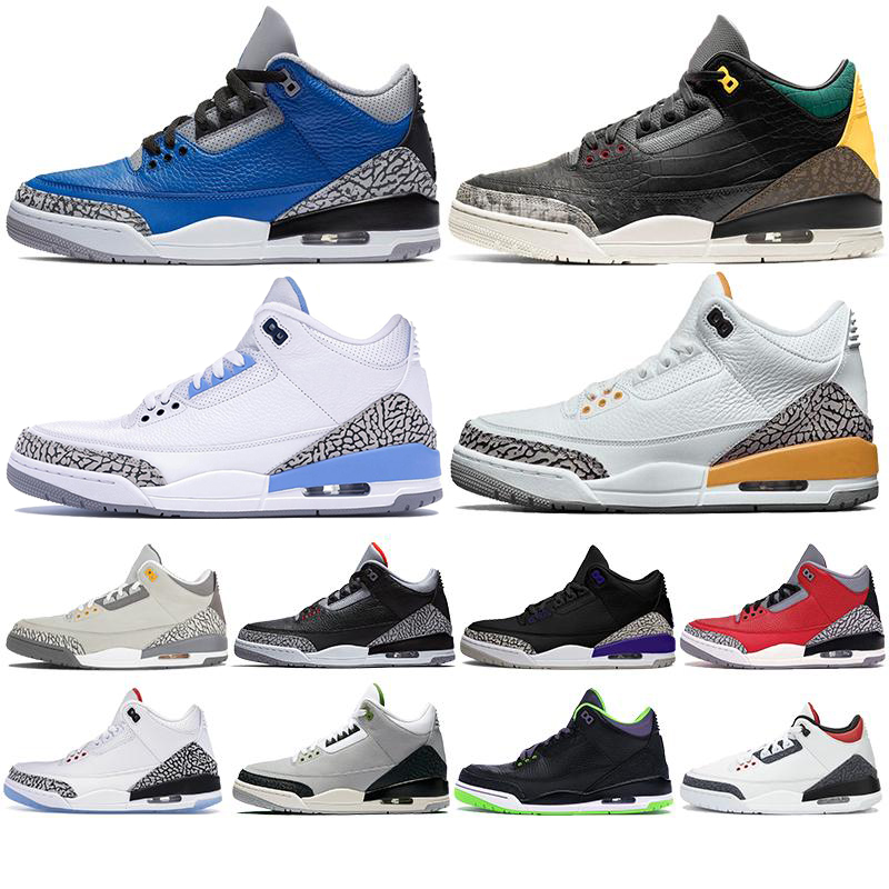 

2020 New Quality Mens Designer Basketball Shoes III Red Cement UNC Varsity Royal fire red denim Knicks Rivals Trainers Sport Shoes, 37 shoe box
