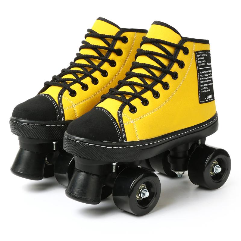 

New Fashion Roller Skates Double Row Skates Two Line Shoes Patines Adult Women Men Sneakers Pu Flash Wheels Cowhide Leather, Brown b
