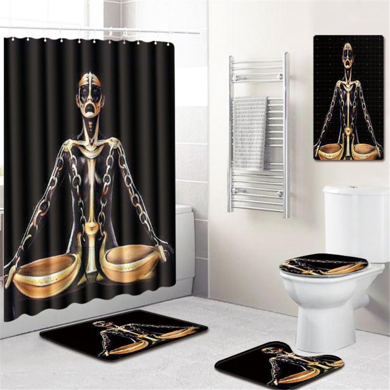 

5 PCS SET Shower Curtain Waterproof Bath Curtain In The Bathroom Mildewproof Plaid Printing Bathroom Rugs and Mat Set BB501