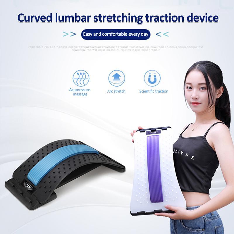 

Back Support Stretcher Corrector Spine Massager Waist Lumbar Pain Reliever Body Relaxation Massage Equipment Women Men1, Blue and black